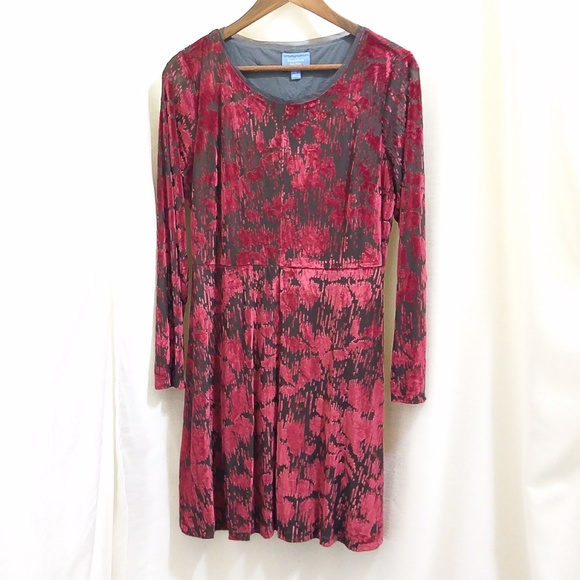 Red Velvet Burnout Mini Dress w/ Black Lining - Sz Large - Picture 1 of 8